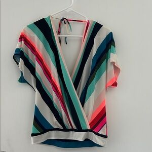 Striped V-Neck Wrap Top
